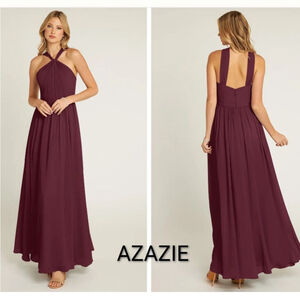 $149 Azazie Jacey Cabernet Bridesmaid's Dress Long Chiffon Burgundy Gown sz A10